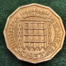 1953 QEII Threepence Coin Good Grade Bright Example #CF362