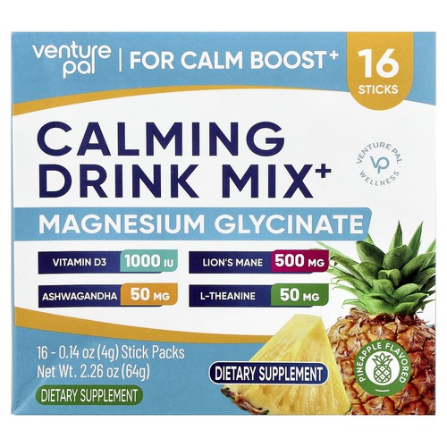 Calming Drink Mix+, Magnesium Glycinate, Pineapple, 16 Stick Packs, 0.14 oz (4