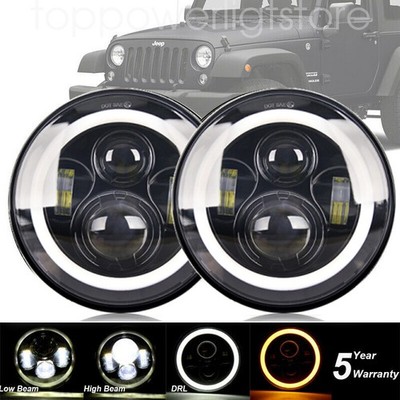 2x 7 Zoll Black Rund LED Scheinwerfer Halo Angle Eyes für Mercesdes Benz G Jeep
