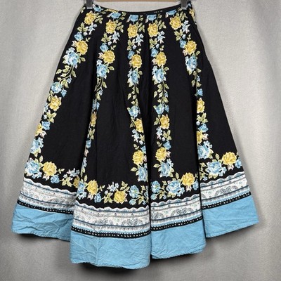 Basic Concepts Skirt Peasant Boho Cottage Floral Black Blue Rhinestone Sz 12