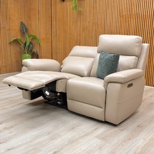 Furniture Village ‘Raven’ 2 Seater Sofa Oyster Leather Solid Power Recliner NEW