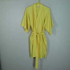 Vintage Saks Fifth Avenue Kimono Robe OS Yellow Polyester Tie Waist Pockets