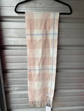 NWT Kiltane Scotland 100 Lambswool Plaid Scarf Champagne Pink Blue Fringe