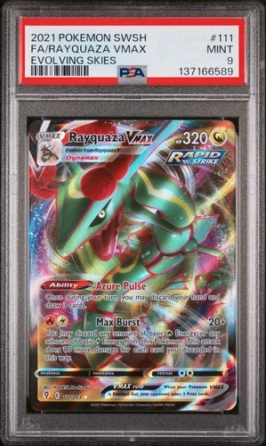 2021 POKEMON SWORD & SHIELD EVOLVING SKIES #111 FULL ART/RAYQUAZA VMAX PSA 9