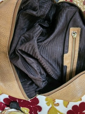 Prada Vintage Vitello Daino Bauletto Beige Brown Leather Mini