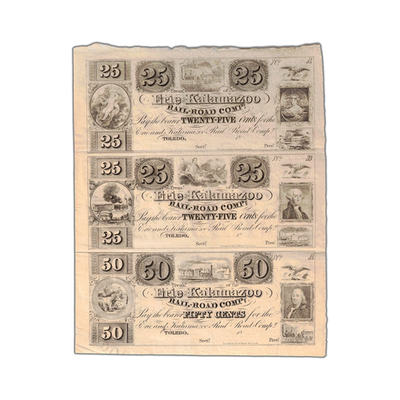 #ad #ad Erie and Kalamazoo Toledo OH Railroad Company Uncut Sheet Obsolete Notes C $300.00