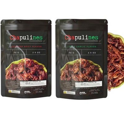 Chapulines Sal y Limon y Chile y Limon Grasshoppers from Oaxaca Mex 100g Each