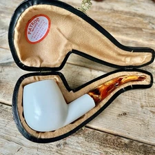 Turkish Block Meerschaum Smooth Finish Pipe 1/4 Bend By Paykoc