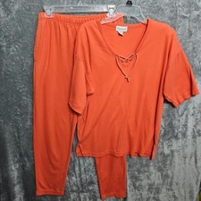 Eminent Women's Med 2 Piece Lounge Casual orange Top Pants pullon