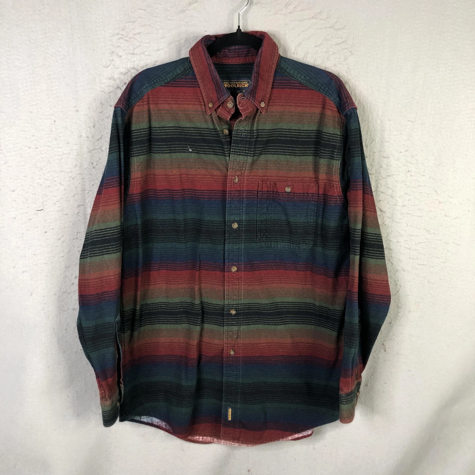 Woolrich Shirt Mens Large Multicolor Stripe Flannel Button Front Outdoor Western