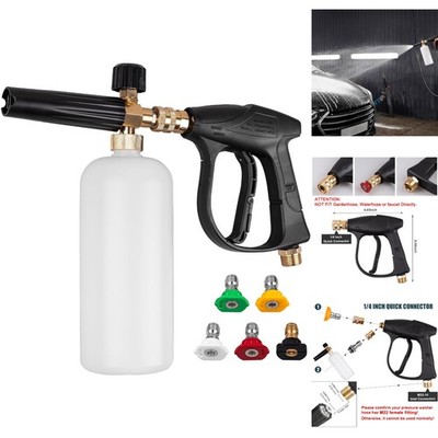 Short Pressure Washer Gun & Foam Cannon Kit, 5 Nozzle Tips, M22-14mm, 2000 PSI