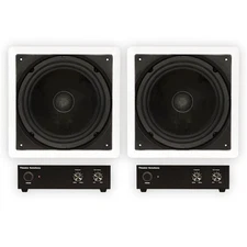 Theater Solutions TS1000 Flush Mount 10" Subwoofer Speaker and Amp 2 Pack