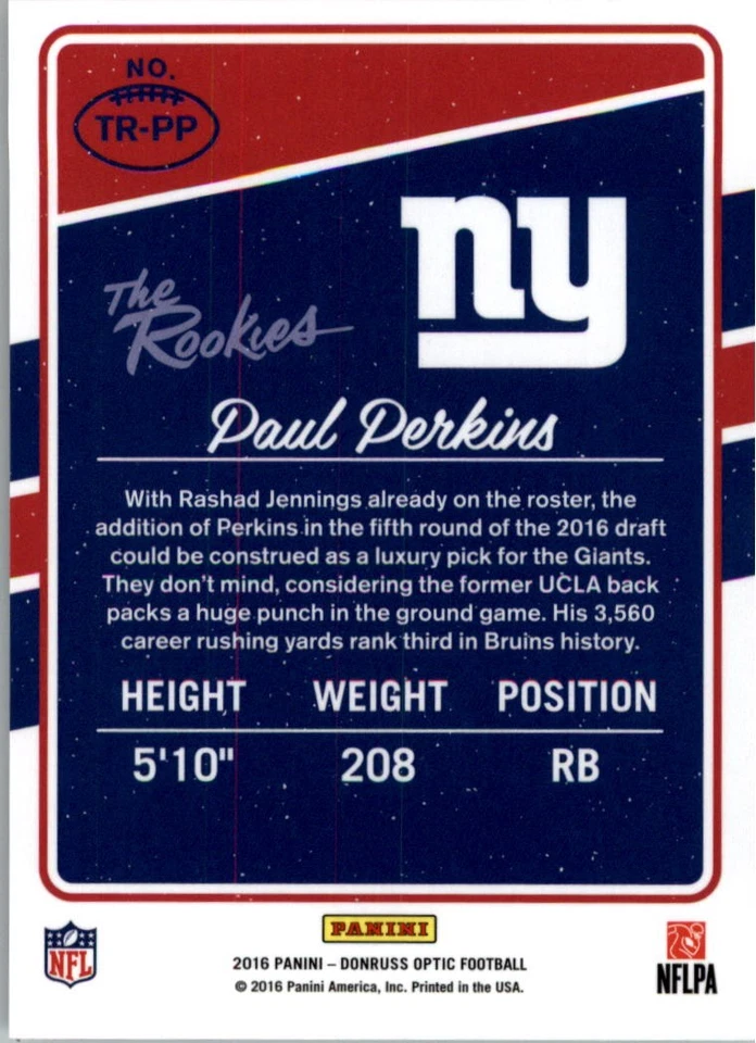 2016 Donruss Optic The Rookies #17 Paul Perkins - FB - Image 2 of 2