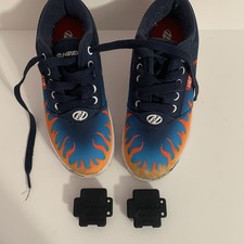 Kids Navy Orange Flame Heelys Sneakers Youth Size 2 With Wheel Covers