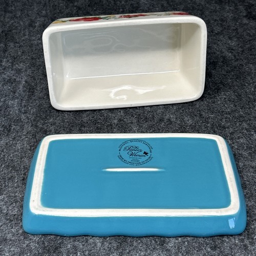 Pionierin Steinzeug Butterdose Blumenmuster gewellte Kanten Vintage Charm - Bild 8 von 9