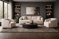 3 Sitzer Sofa 2X Sessel Wohnzimmer Stil Modern Farbe Beige Neu Bequem