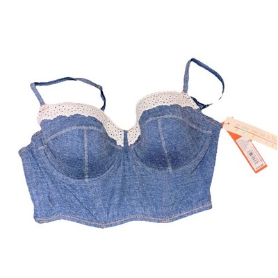 Colsie NWT Denim Like Bralette Top Size Small With White Eyelet Trim