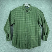 Vintage Hathaway Button Down Shirt Mens Medium Non-Iron 100% Cotton Green Plaid