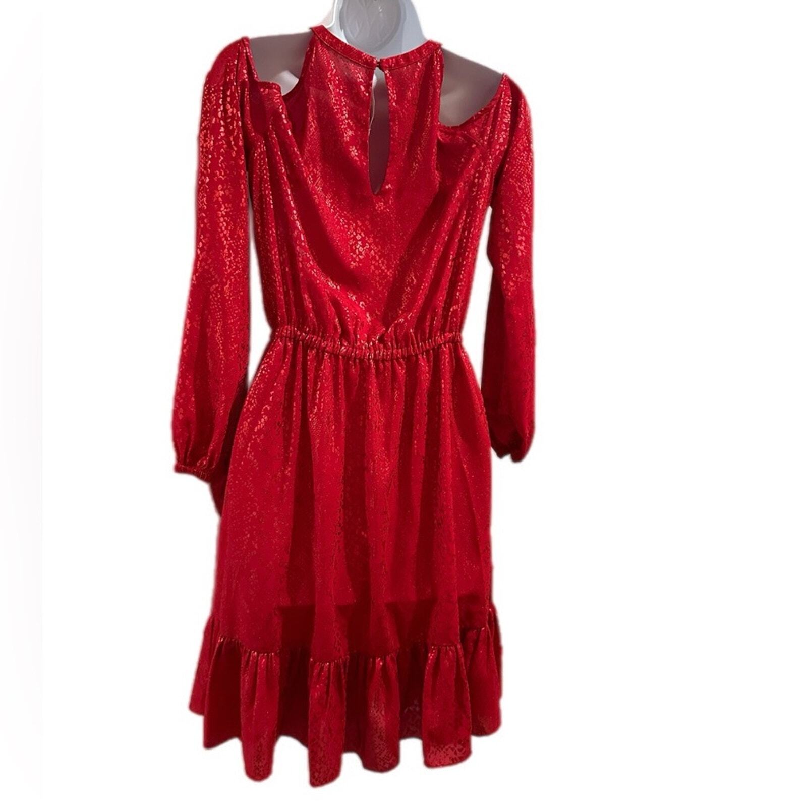 Michael Michael Kors Printed Cold Shoulder Dress Women's S Crimson Long Sleeves thumbnail 5