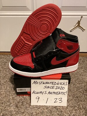 DS 2021 Nike Air Jordan Retro 1 OG High Patent Bred GS Sz 7Y/Women s Sz 8.5