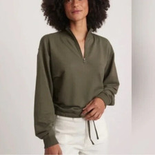 Women's Marine Layer Rory Sweatshirt in Olive Cropped 1/4 Zip Sz XL