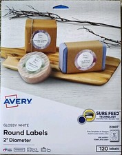 Avery 22807 Glossy WHITE 2" Round Labels Print to Edge Laser Inkjet 120/Pack