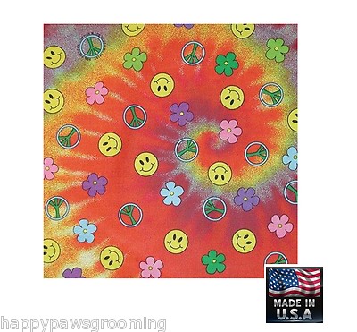 USA MADE Hav A Hank SMILE PEACE TIE DYE Retro HAPPY FACE BANDANA Scarf Head Wrap