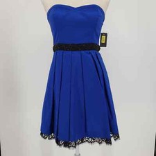 Guess Strapless Fit & Flare Dress 2 Embellished Beaded Lace Trim Sweetheart Blue