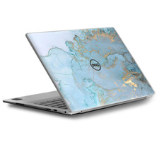 Skins Decal Wrap for Dell XPS 13 Teal Blue Gold White Marble Granite