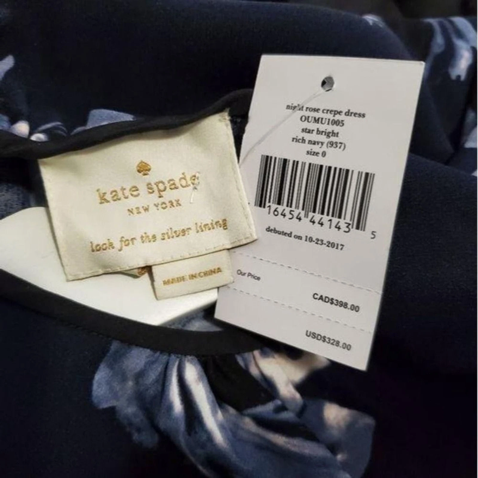 Abito Kate Spade blu crepe rosa da notte blu navy taglia 0