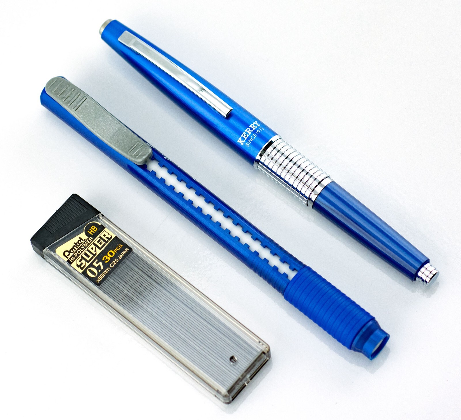 Pentel Sharp Kerry Mechanical Pencil Clic Eraser & Refills Lot 0.5mm Blue Barrel