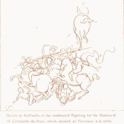 RAPHAEL ETCHING LEONARDO DA VINCI FIGHTING STANDARD 1866 RENAISSANCE OLD MASTER