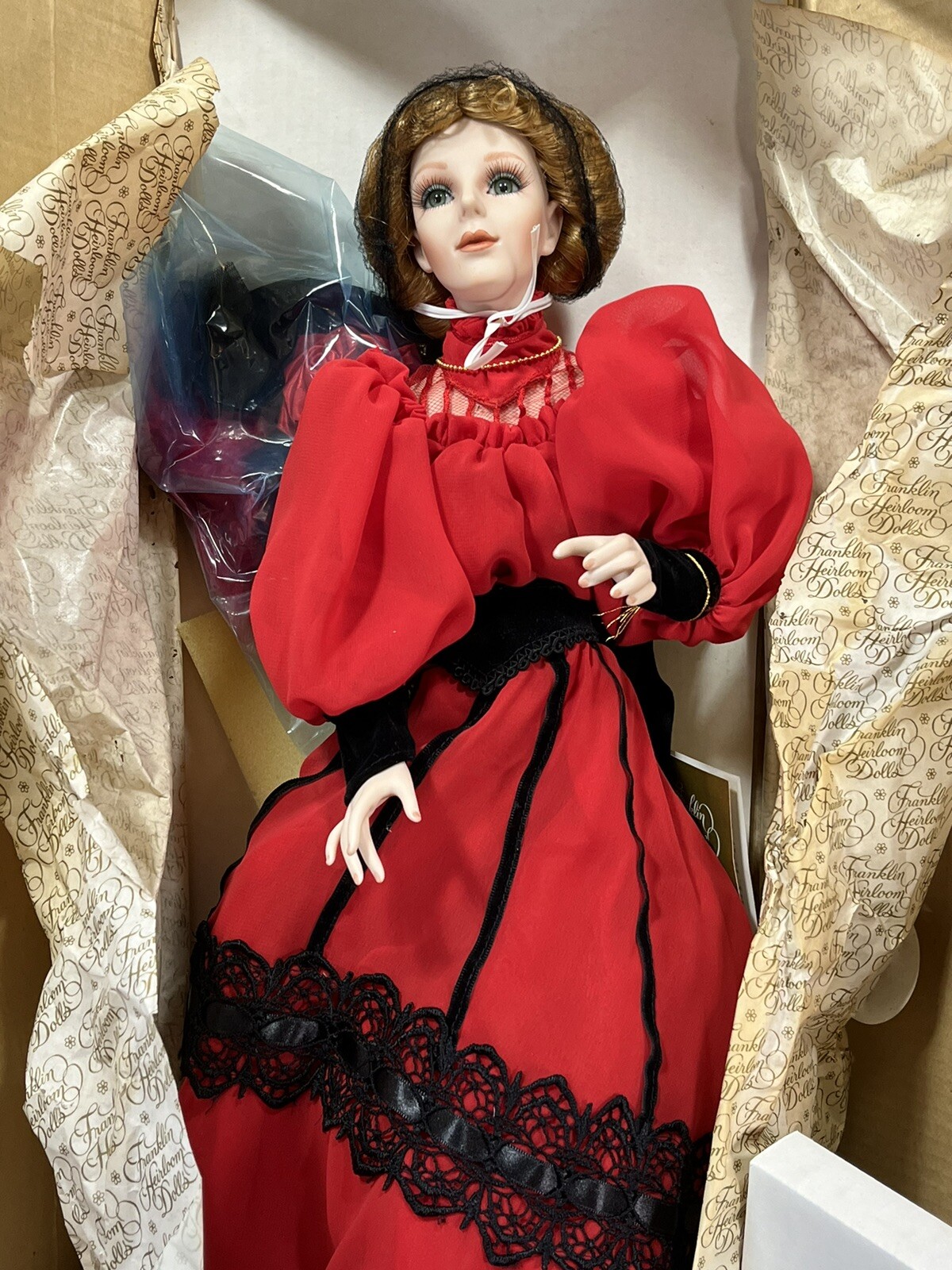 1997 Franklin Mint Heirloom Coca-Cola Porcelain Doll “Eleanor” Red Limited Editi