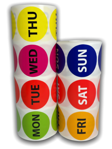 All 7 Days of the Week Stickers | 2" Round | Self Adhesive | 500 Labels Per Roll - Picture 1 of 3