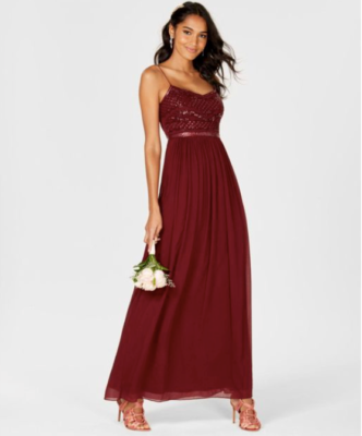 $199 Adrianna Papell Women's Deep Wine Beaded Chiffon Gown Dress