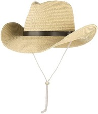 Straw Cowboy Hat for Women Men Classic Western Cowgirl Cap One Size, Beige