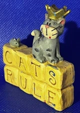 Suzi Skoglund Cats Rule Block Letters Blue Kitten Wiskers Crown & Mouse Figurine