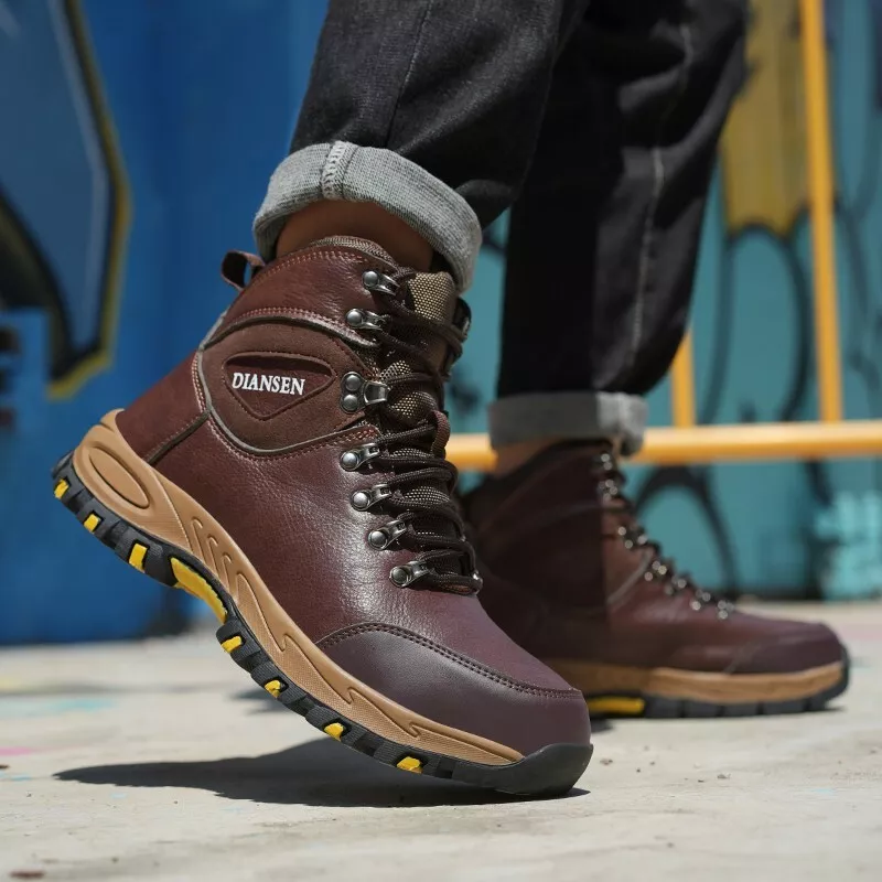 Botas de trabalho masculinas impermeáveis biqueira de aço sapatos de segurança sapatos de escalada botas antiderrapantes - Foto 2 de 25