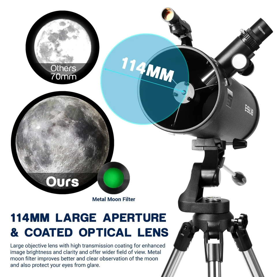 Newtonian Reflector Telescope Astronomical 500114AZ 150X for Adult Beginner Gift - Image 2 of 4