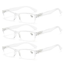 3 Pack Transparent Spring Hinge Reading Glasses Half Rimless Lightweight Readers
