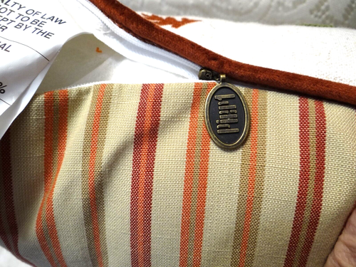 Pier 1 Throw Pillow Bicycle Leaves Embroidered Autumn EUC Striped back zippered - Picture 8 of 8