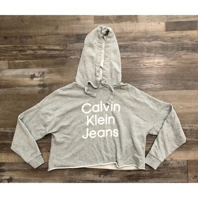 Calvin Klein Womens Small Gray Crop Cropped Hoodie Sweatshirt