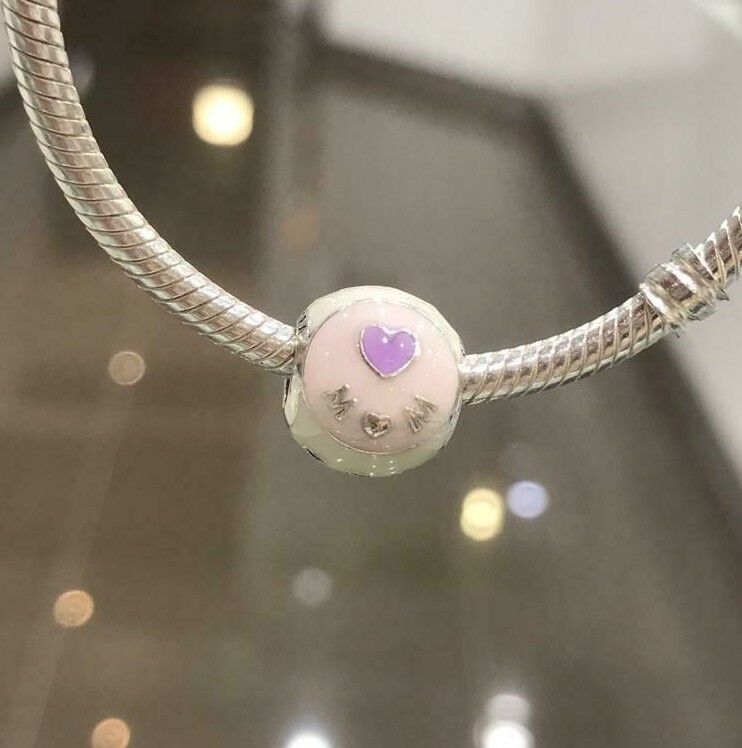 NEW Genuine Pandora Love Mum Charm 797057ENMX Heart White Pink