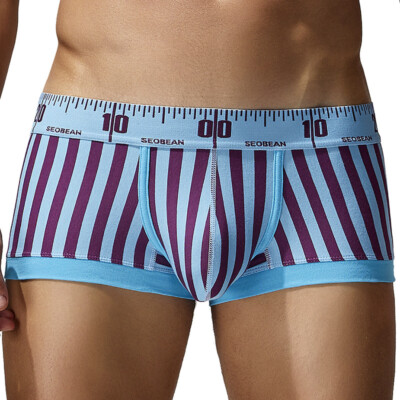 NEW Seobean Men's Breathable Boxer Briefs Vertical Striped Sexy Underwear Shorts