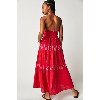 Free People Real Love Embroidered Dress In Cranberry Juice Combo Size Large  | eBay