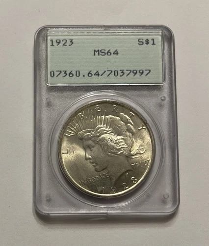 1923 Peace Silver Dollar MS64 PCGS OGH Light Patina