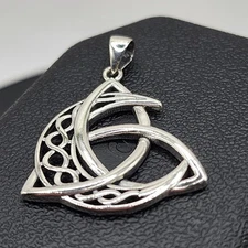 925 NEW Sterling Silver Pendant- Triquetra & Celtic Moon ~FREE SHIPPING~
