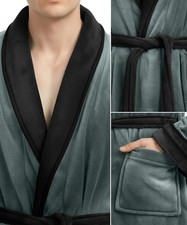 Luxury Plush Fleece Men's Long Bathrobe, Ultra Soft Shawl Collar Robe