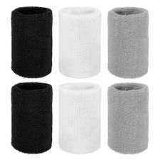 Wristbands Sweatbands, Wrist Bands 3 x 4'' 6 Pack Black, White, Light Gray