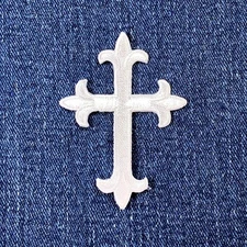 White Cross Applique Patch - Baptism First Communion Jesus Embroidered 2.5"